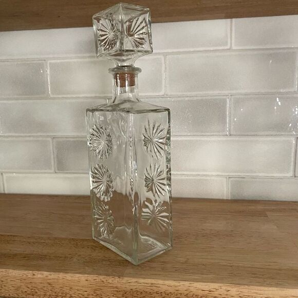 Vintage Mid Century Modern Glass Liquor Decanter Ornate Home Bar Decor Bottle - Picture 3 of 9